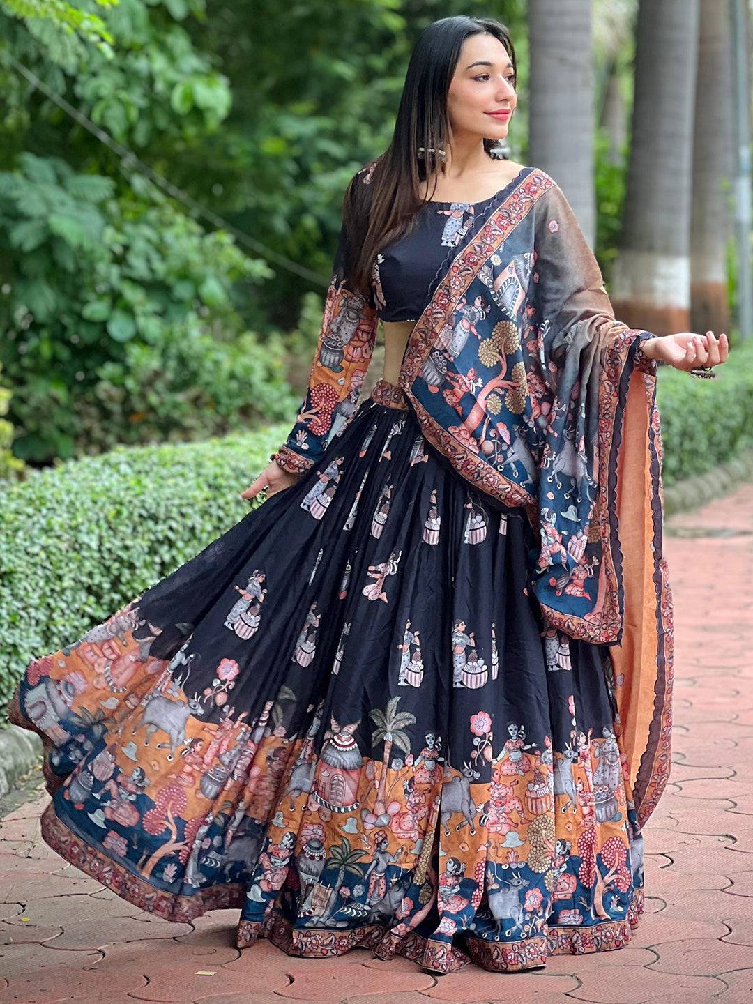 Raven Black Kalamkari Lehenga Set