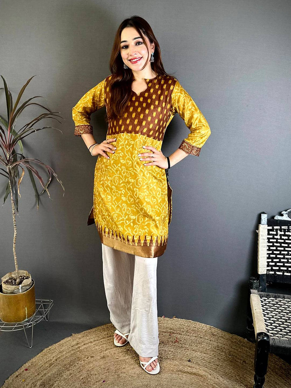 Radiant Soft Dola Silk Crew Neck Kurti