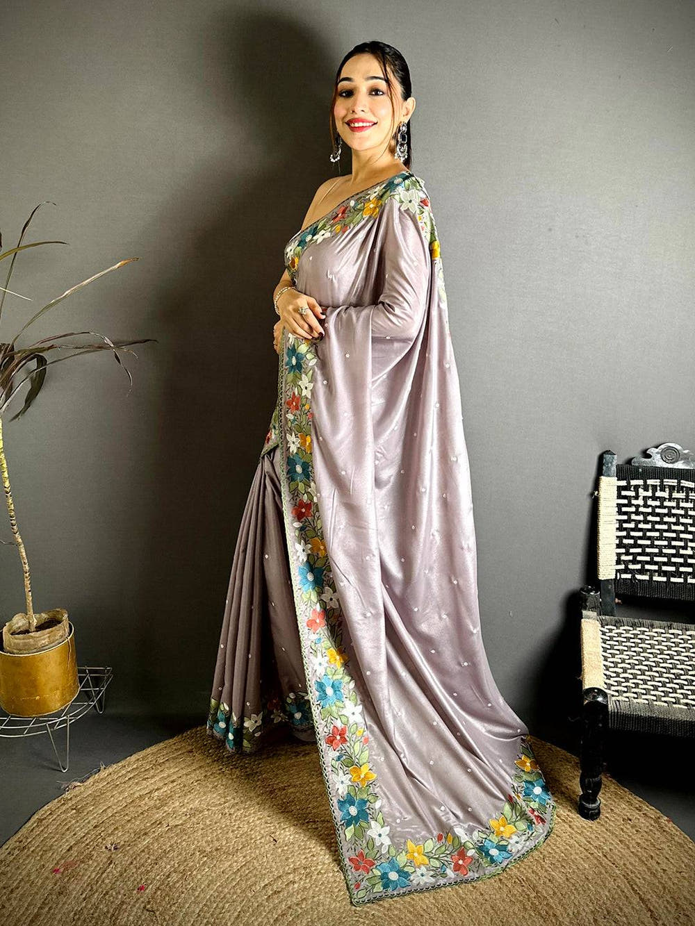 Artisan Floral Embroidered Border Saree