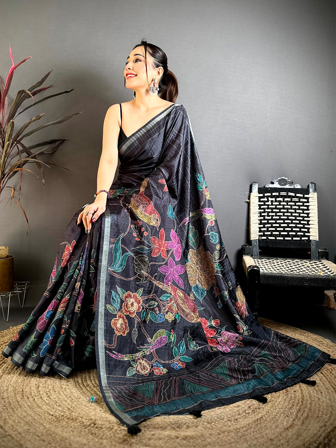 Opulent Tussar Ghicha Katha Art Saree