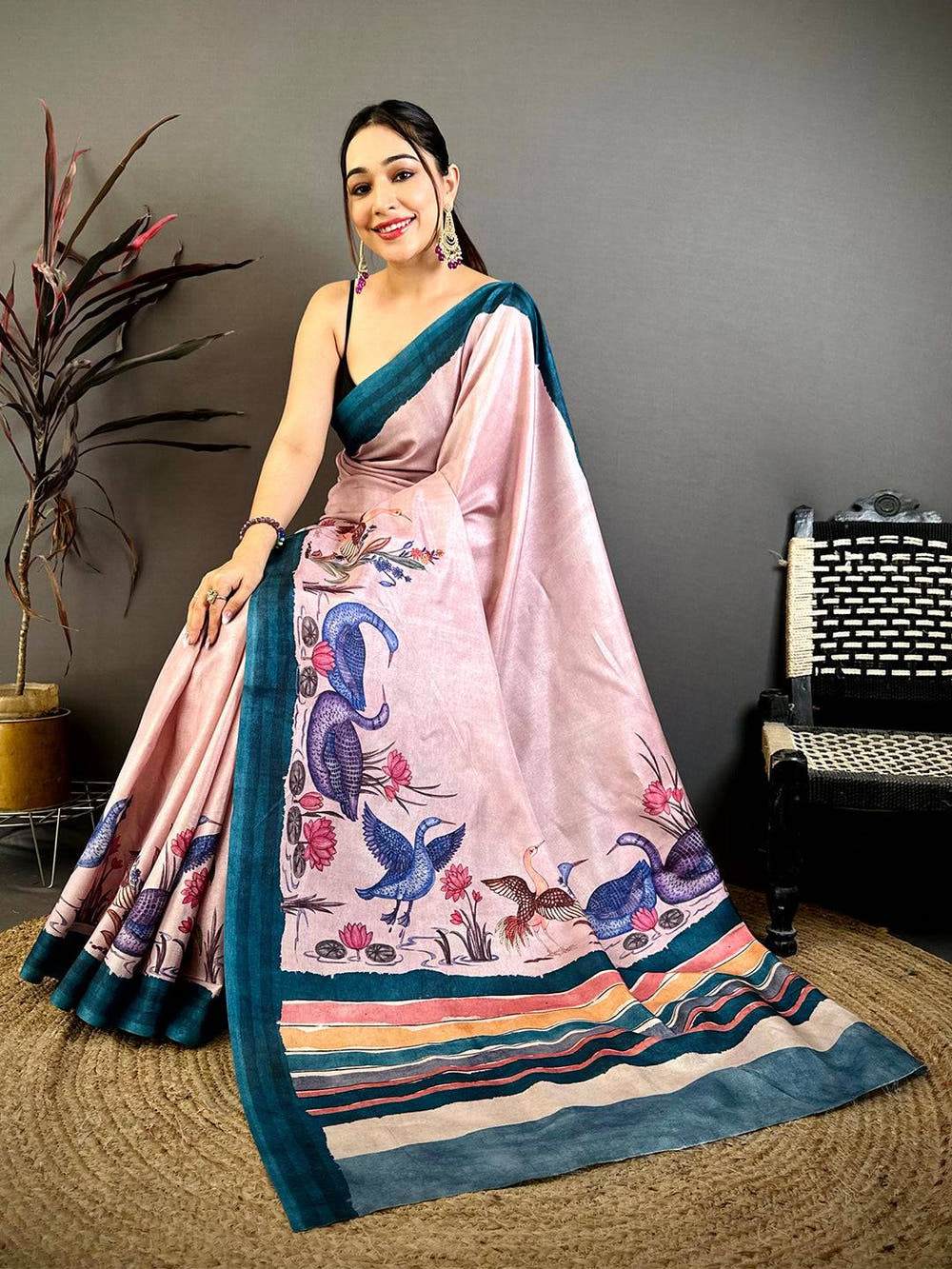 Majestic Kalamkari Print Tussar Saree