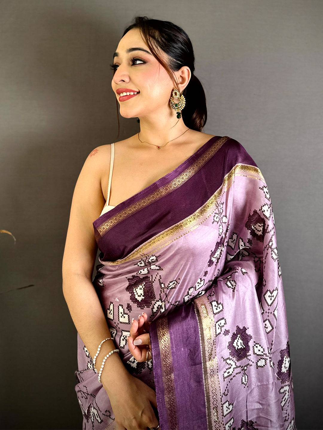 Artisan Floral Print Soft Dola Saree