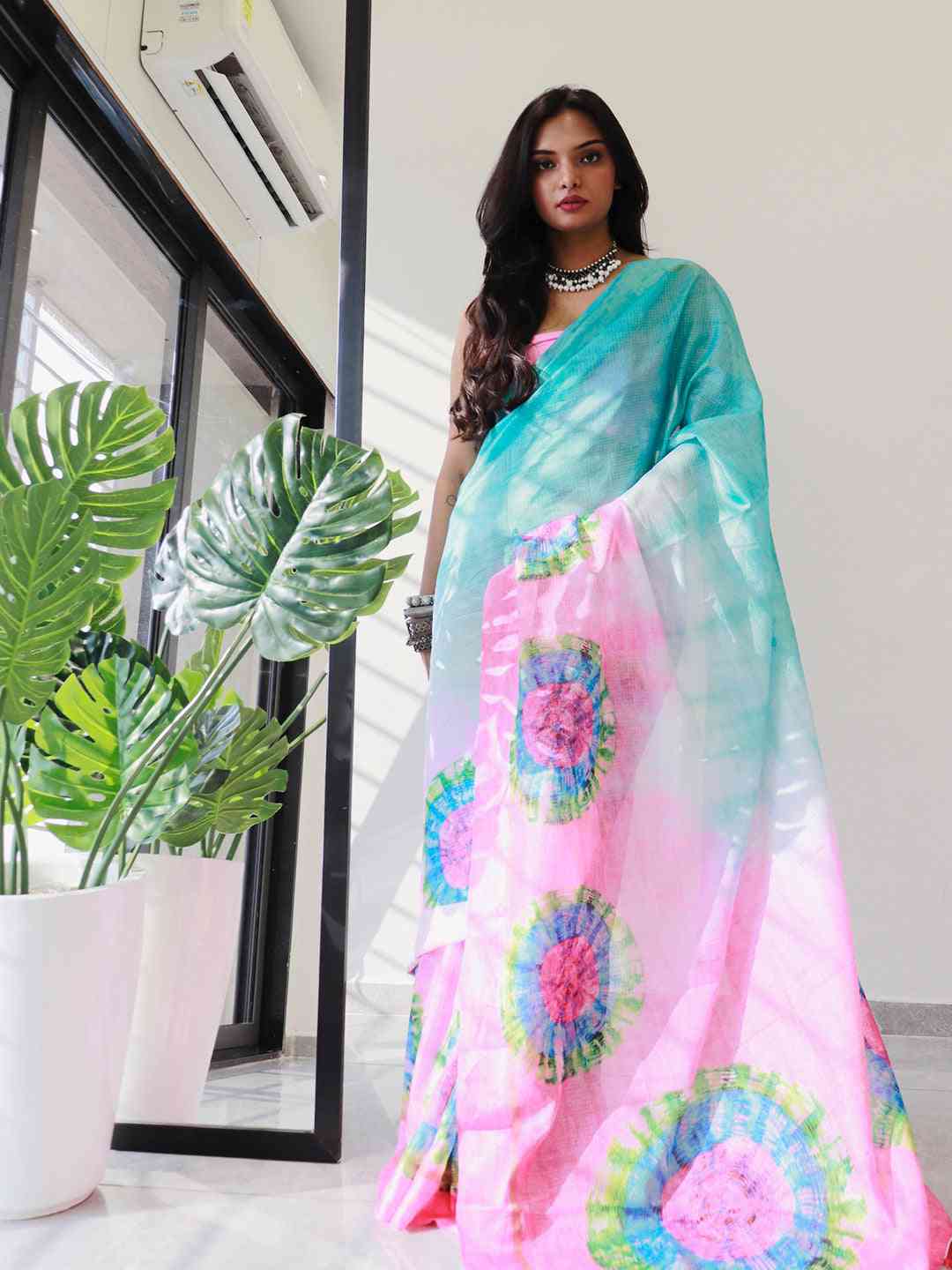 Tie Dye Digital Printed Satin Kota Doriya Saree