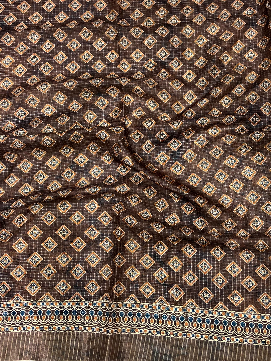 Brown Soft Silk Floral Digital Saree