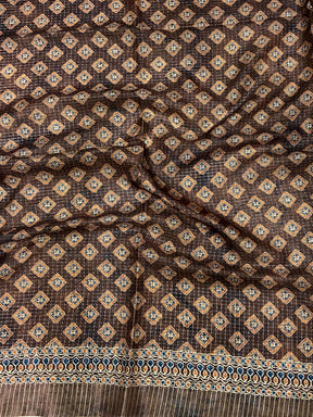 Brown Soft Silk Floral Digital Saree