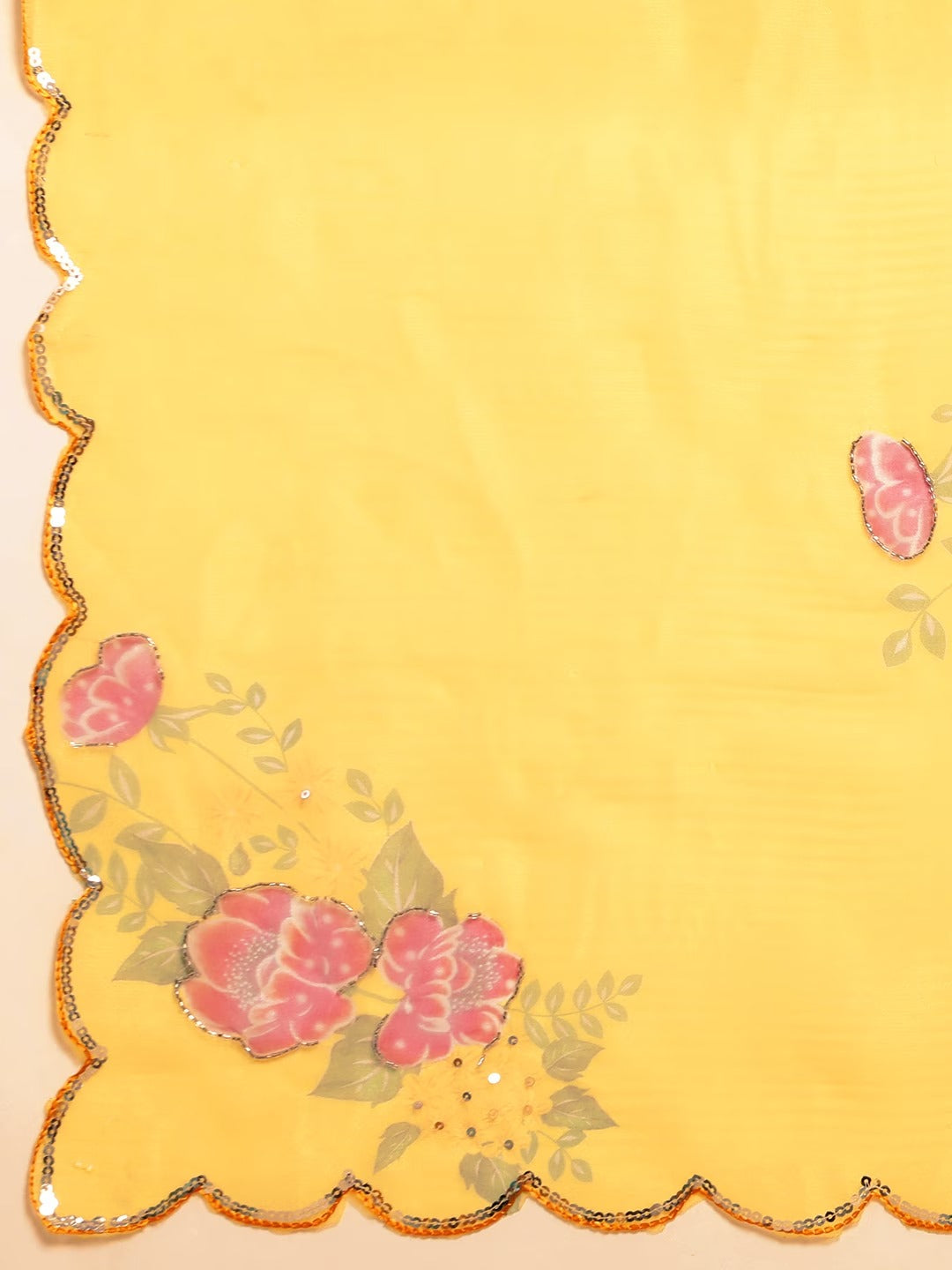  Stylish Yellow Organza Sequinned Work Saree 