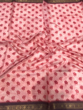 Pink Soft Silk Freehand Kalamkari Print Saree