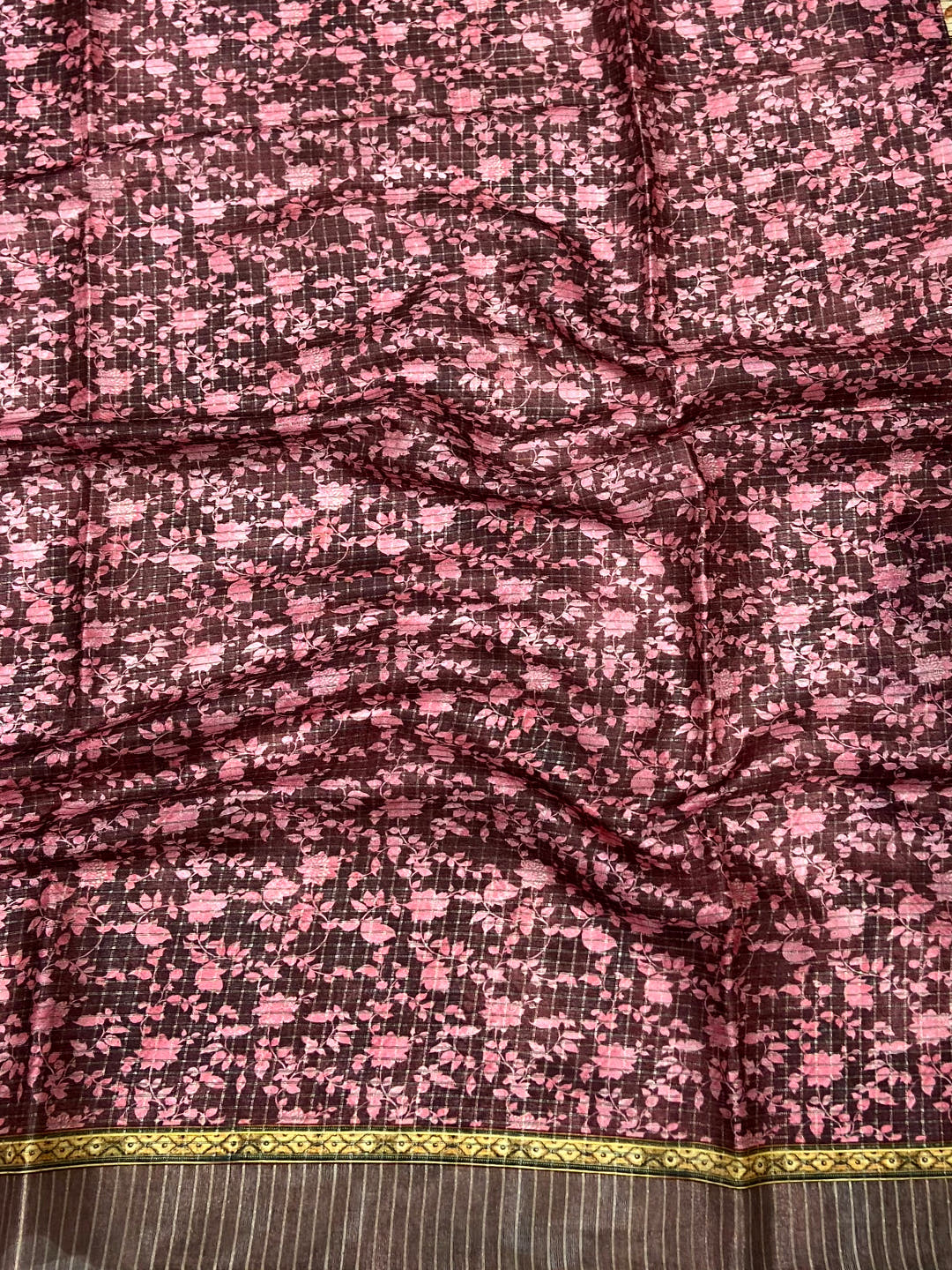 Baby Pink Soft Silk Floral Digital Saree