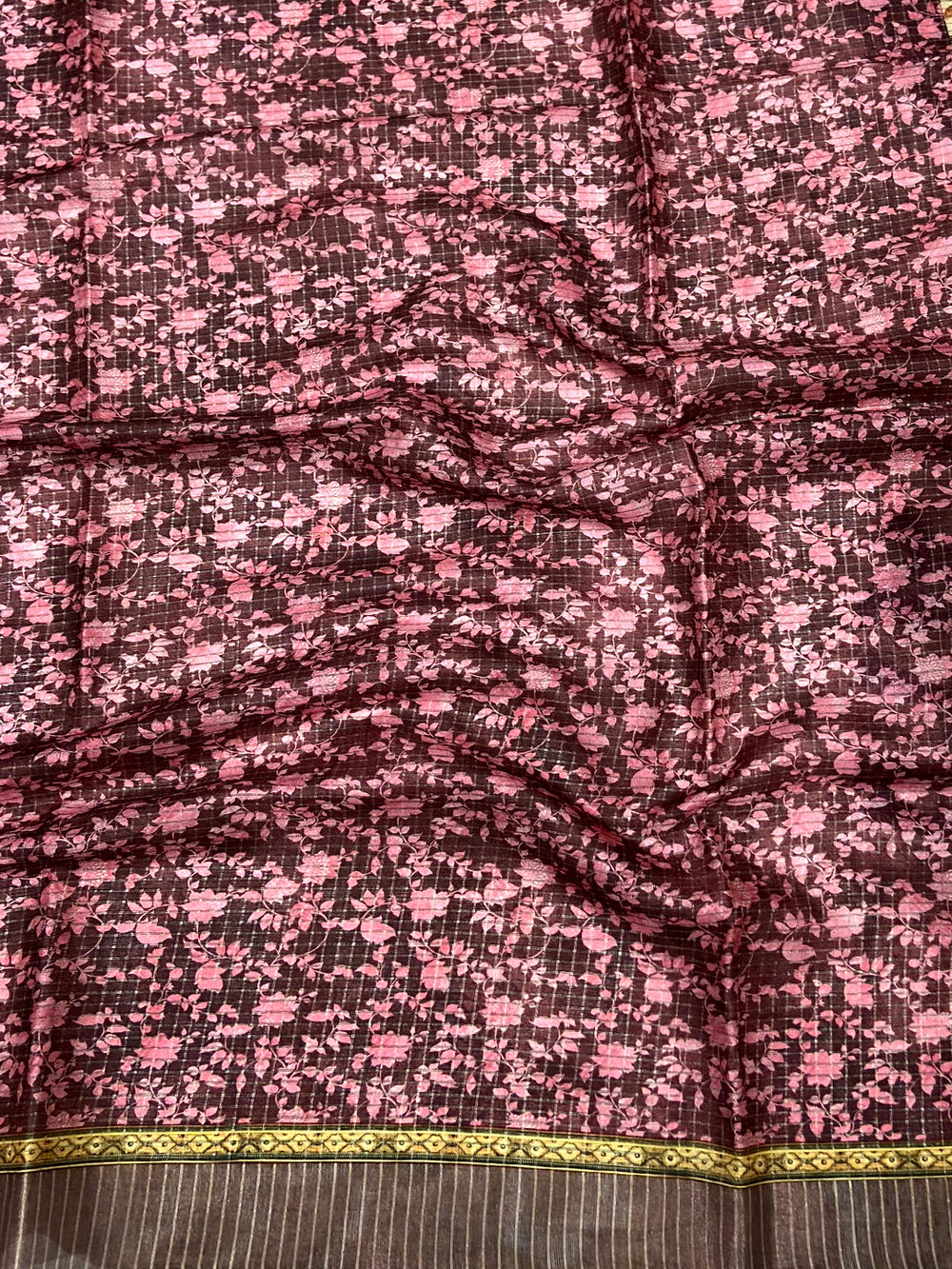 Baby Pink Soft Silk Floral Digital Saree
