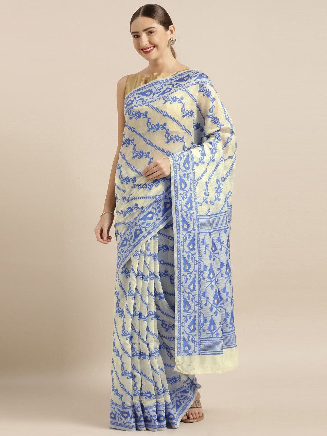  Jamdani Blue Colour Silk Cotton Saree