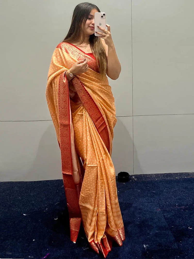 Woven Printed Viscose Saree With Bandhej Motifs
