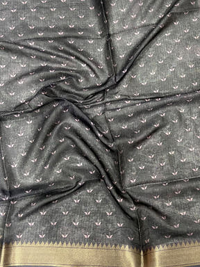 Dark Grey Kota Doriya Zari Weave Digital Print Saree