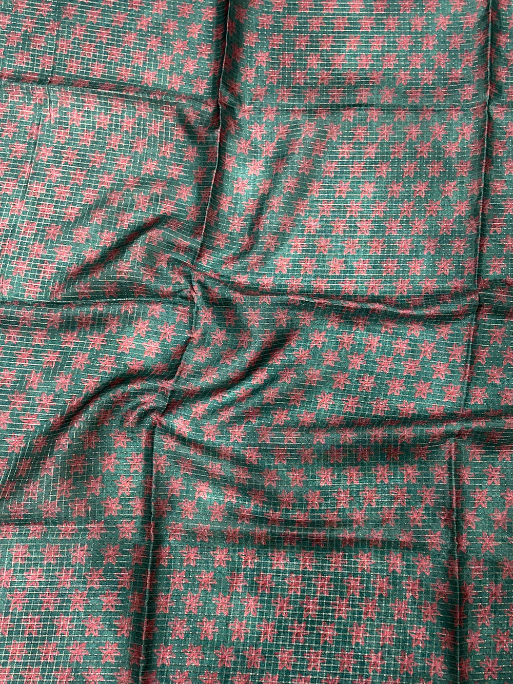 Powder Blue Tussar Chex Japanese Print Saree