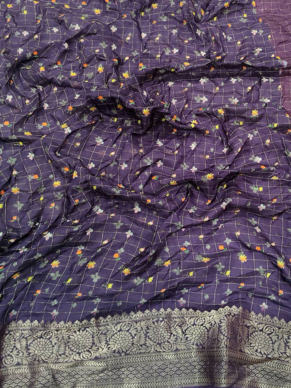 Deep Purple Floral Kalamkari Viscose Saree