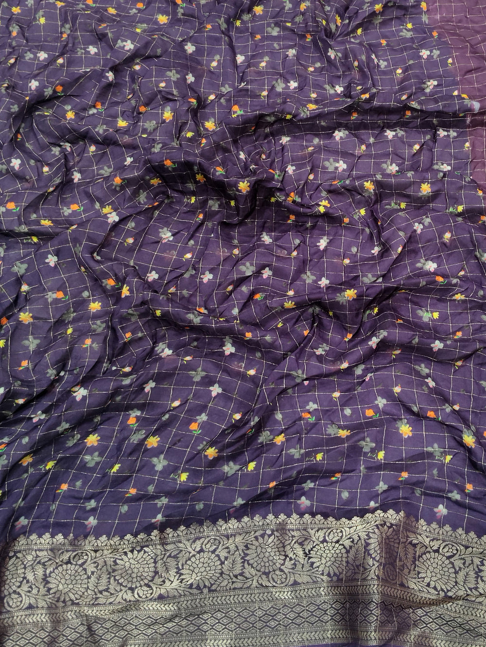 Deep Purple Floral Kalamkari Viscose Saree