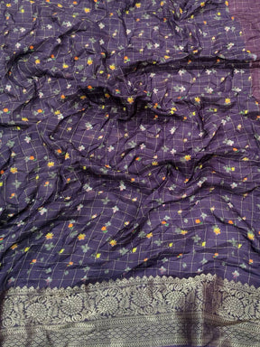 Deep Purple Floral Kalamkari Viscose Saree