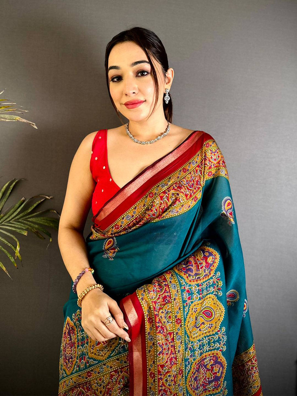Rama Kalamkari Pashmina Cotton Saree