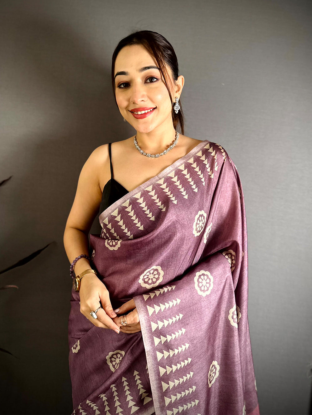 Radiant Geometric Tussar Kalamkari Saree