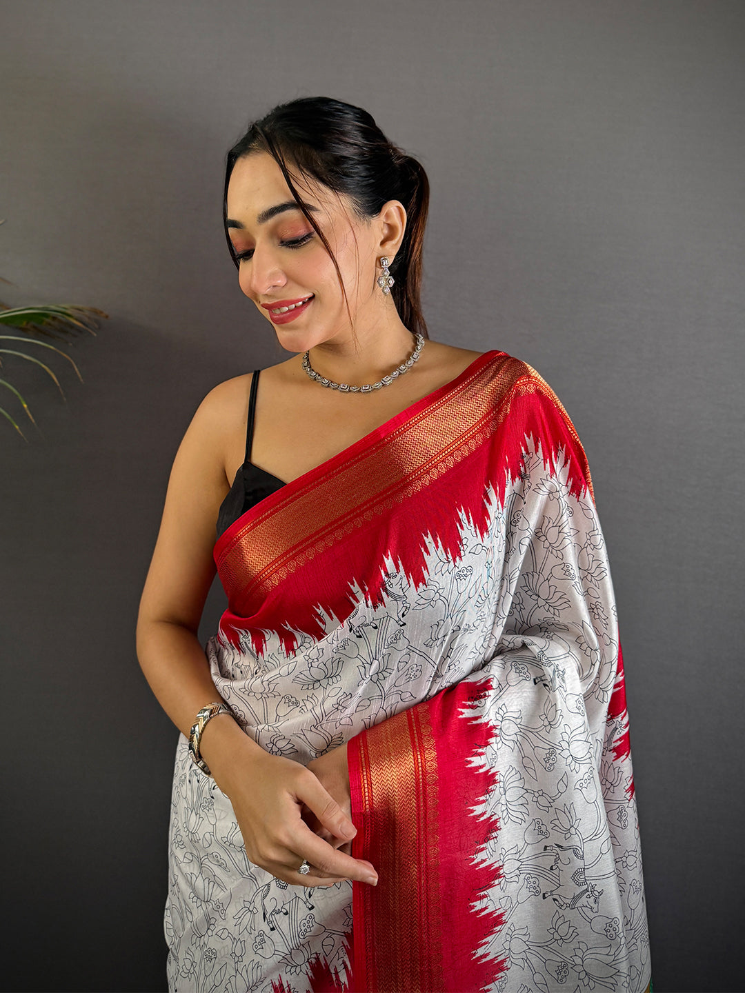 Elegant Pen Kalamkari Dola Silk Saree