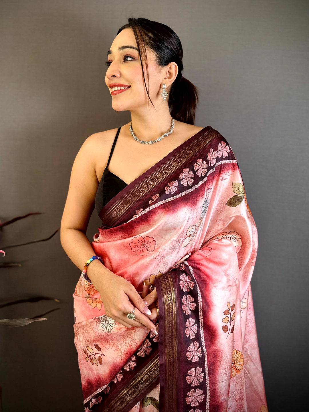 Stylish Floral Soft Silk Zari Border Saree