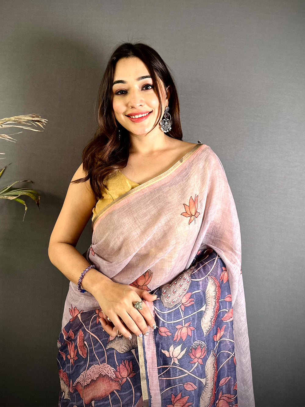 Heritage Floral Linen Tissue Saree