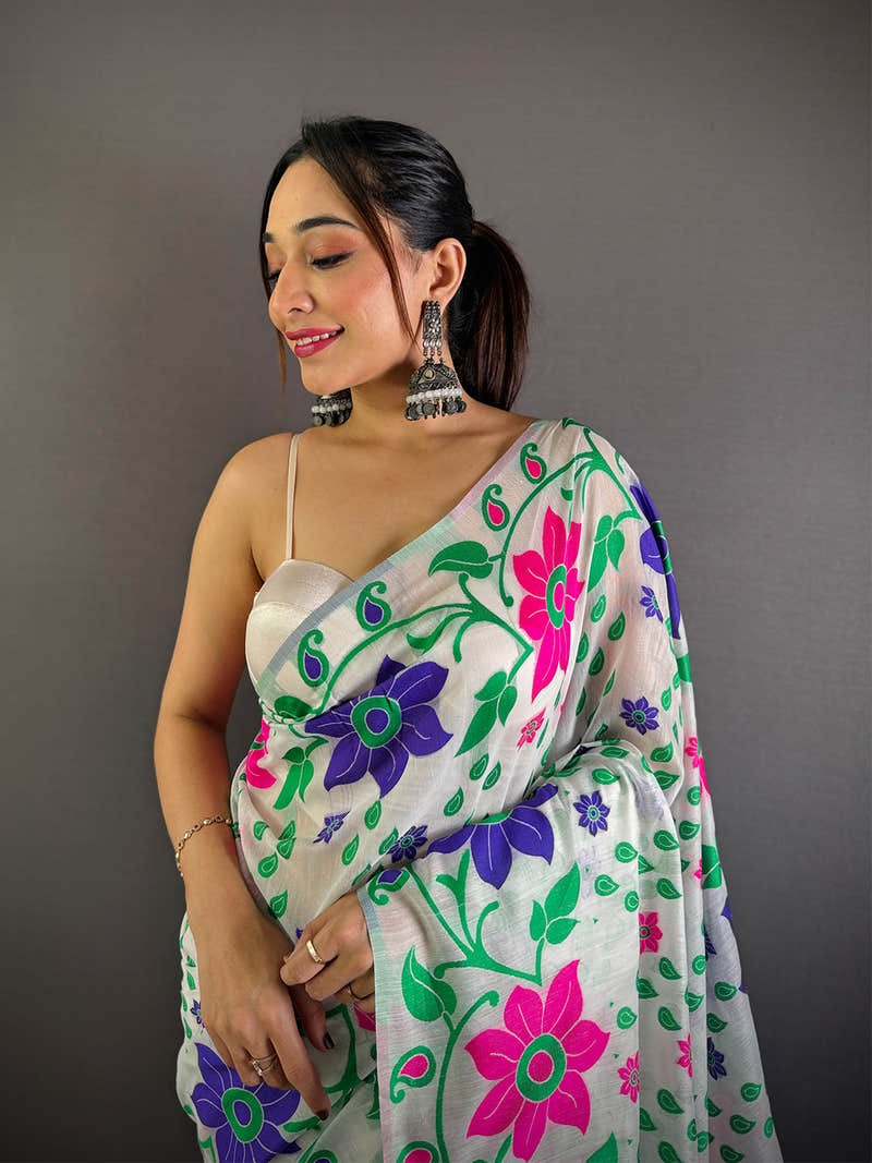 Ethereal Dhakai Jamdani Cotton Silk Saree