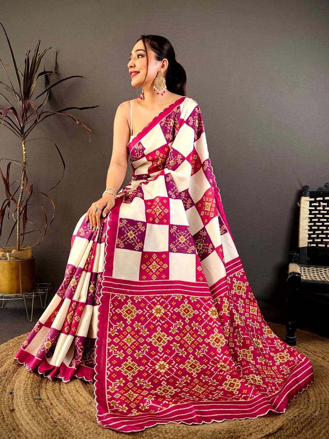 Classic Multi Box Ikkat Print Tussar Saree