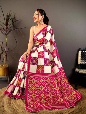 Classic Multi Box Ikkat Print Tussar Saree
