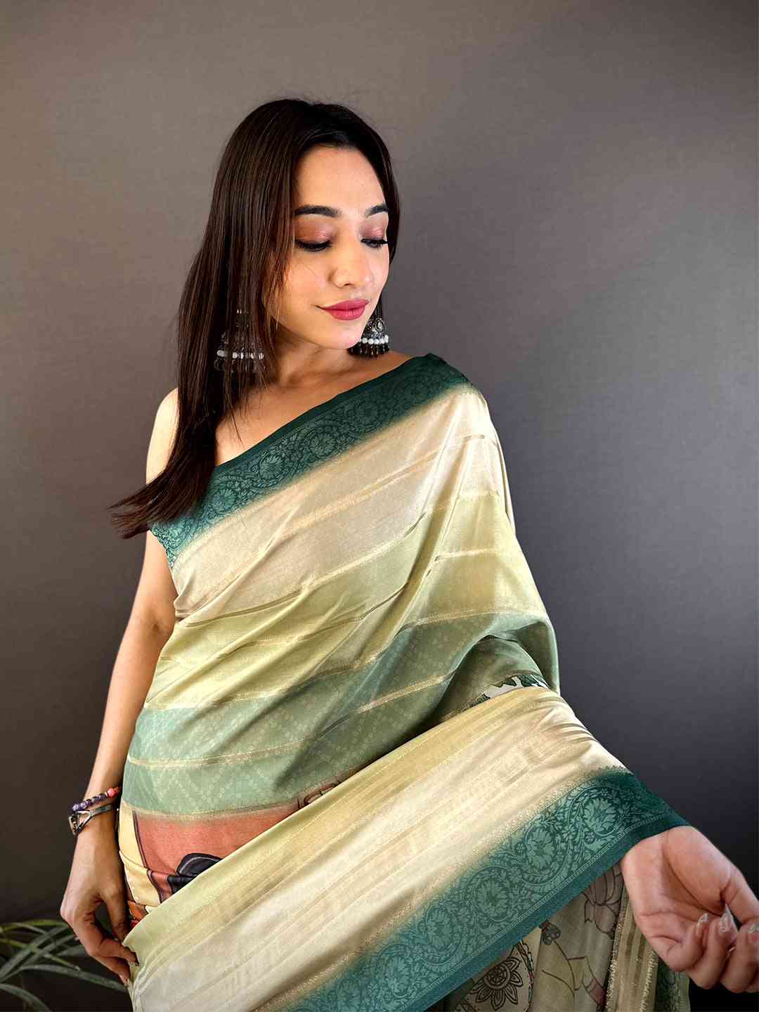 Green Crepe Silk Floral Saree