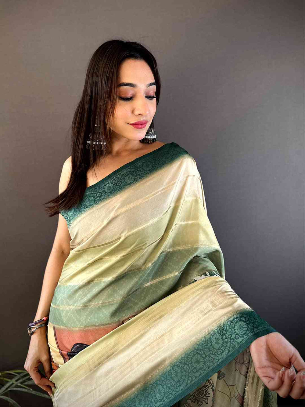 Green Crepe Silk Floral Saree