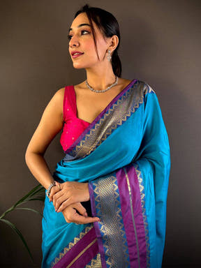 Blue Gold Zari Silk Saree