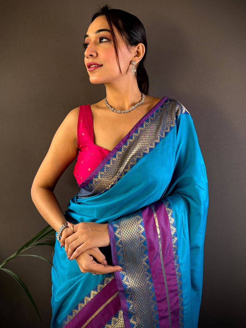 Blue Gold Zari Silk Saree