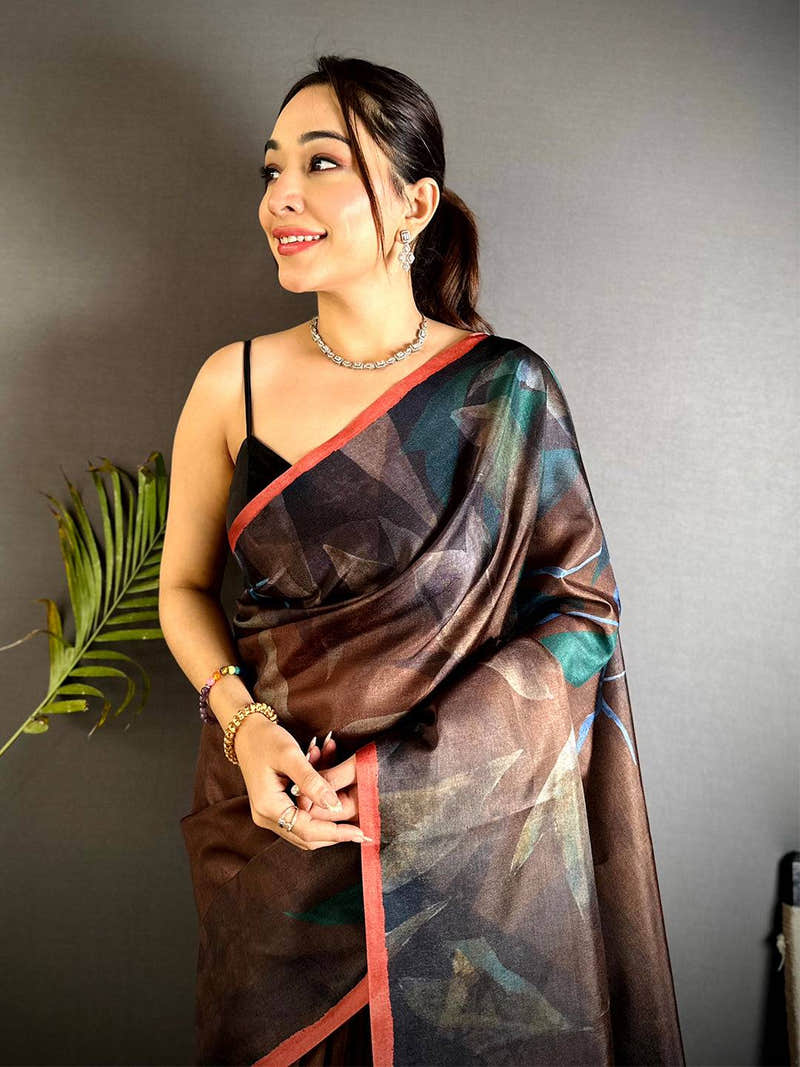 Stylish Poster Art Abstract Tussar Saree