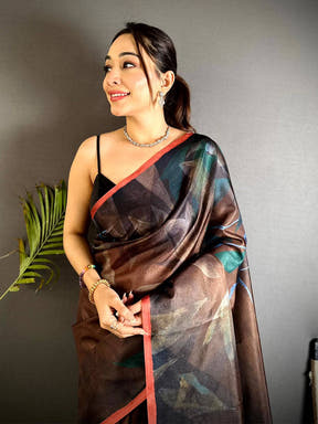 Stylish Poster Art Abstract Tussar Saree