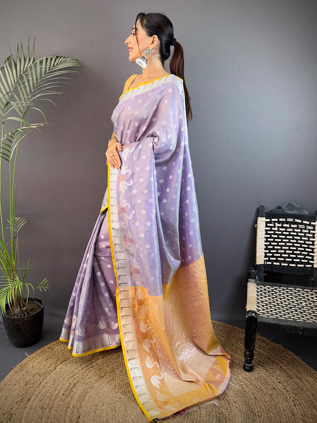 Pastel Purple Kota Kora Meenakari Saree