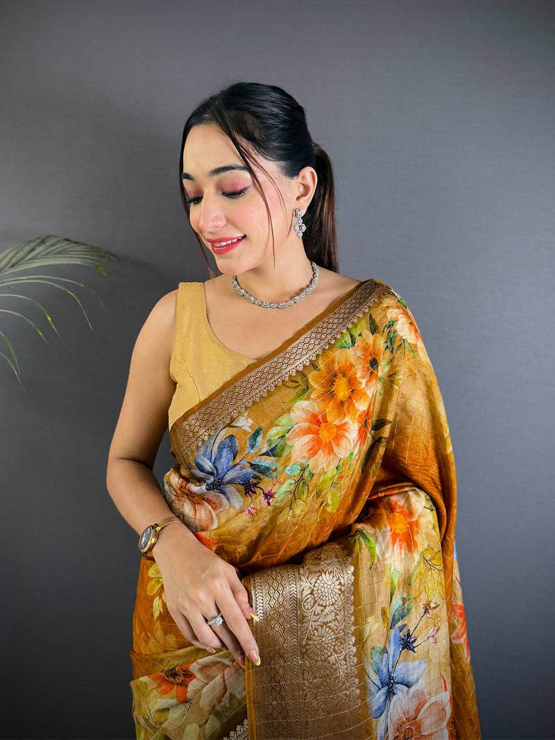 Radiant Bronze Floral Digital Saree