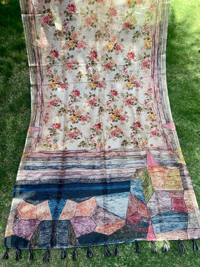 Soft Kota Doriya Silk Saree With Flower & abstect Prints