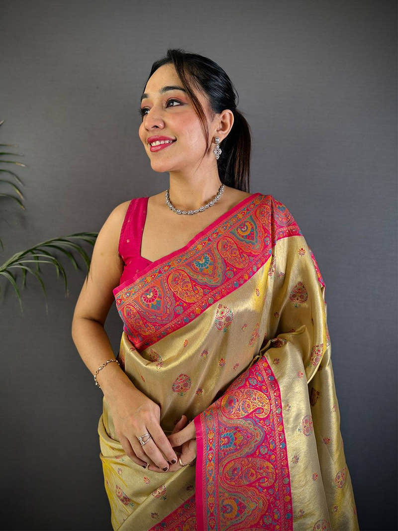 Golden Glow Dharmavaram Silk Saree