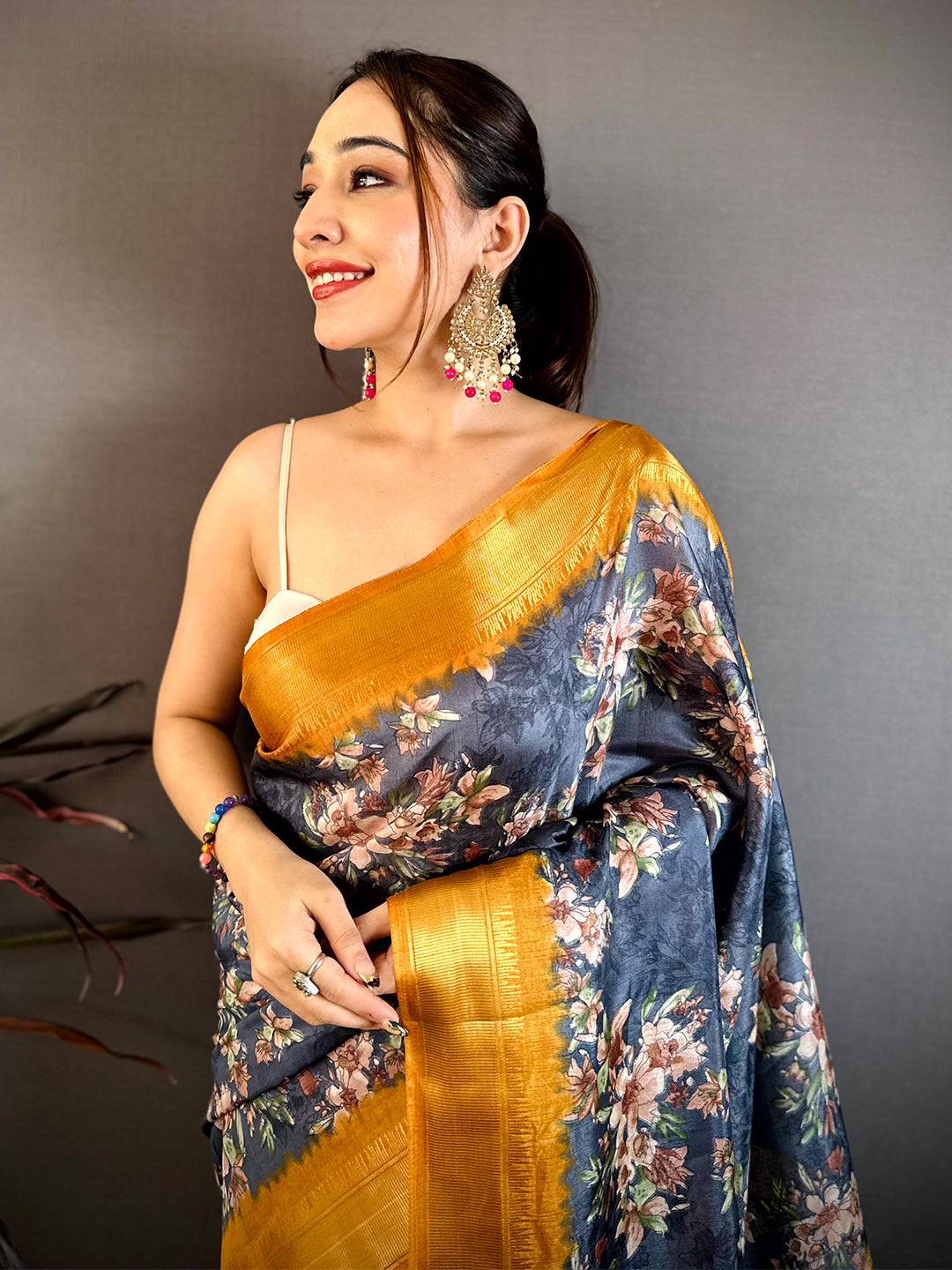 Artistic Floral Printed Soft Dola Saree