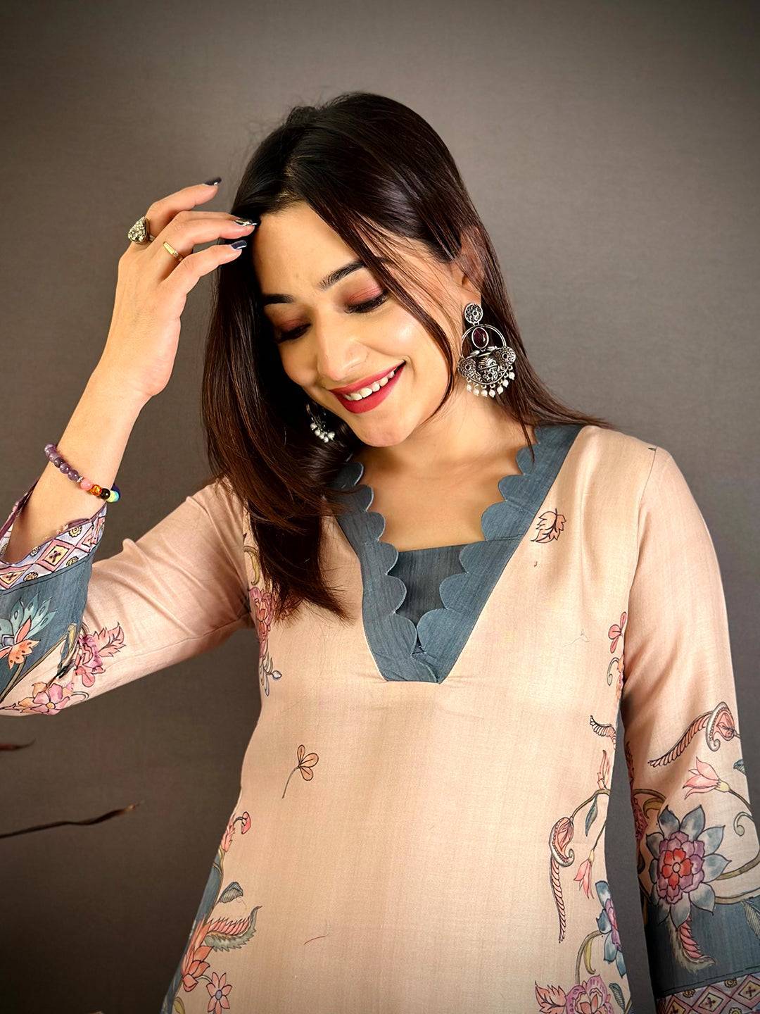 Ethnic Kalamkari Print Straight Cut Kurti