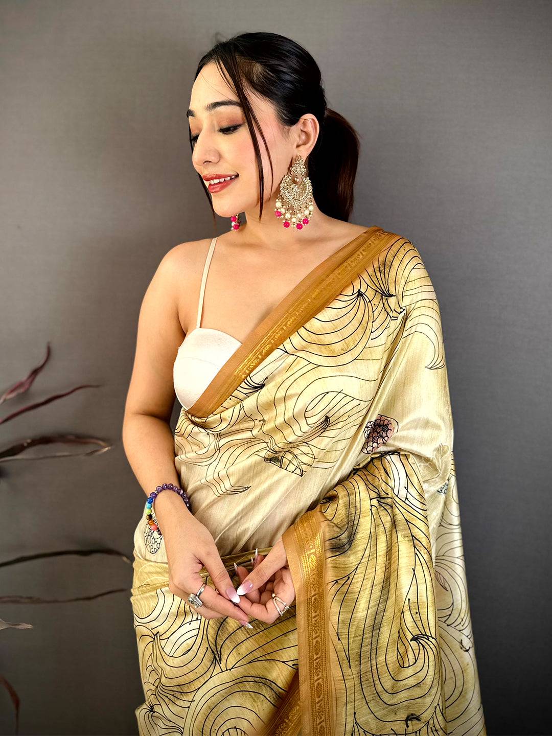 Classic Freehand Kalamkari Silk Saree