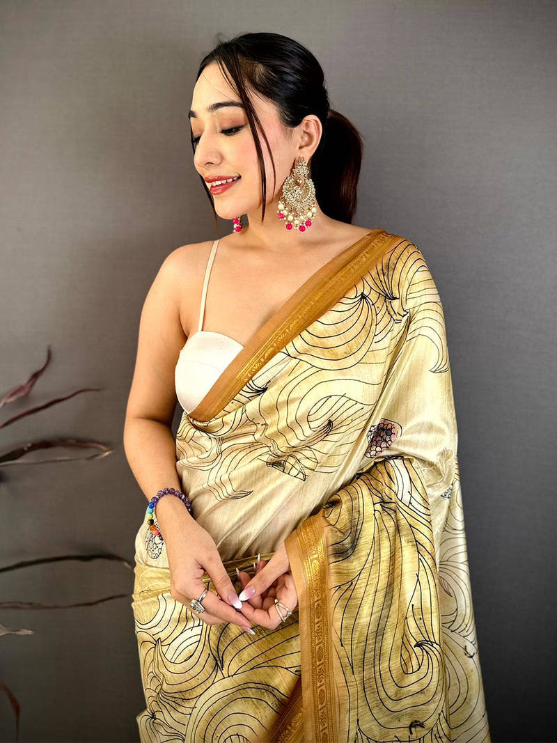 Classic Freehand Kalamkari Silk Saree