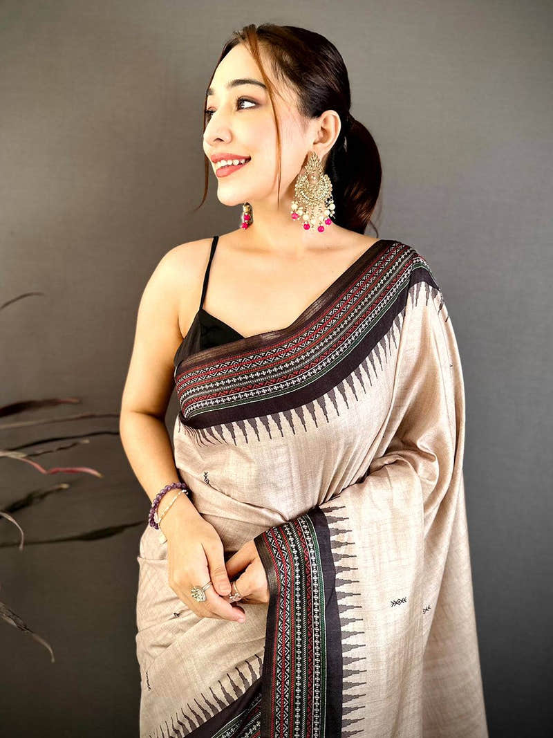 Classic Tribal Border Soft Zarna Silk Saree