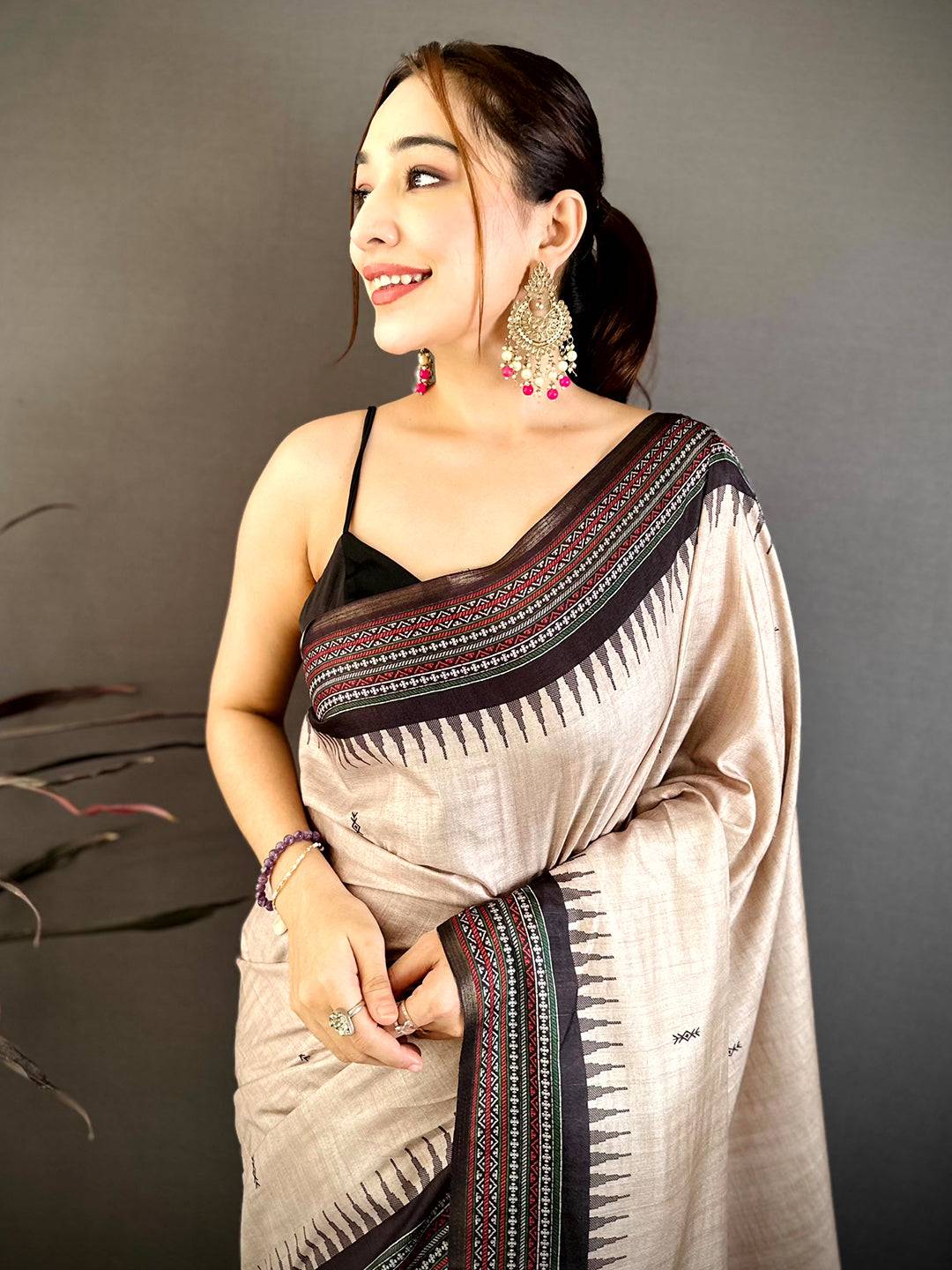 Classic Tribal Border Soft Zarna Silk Saree