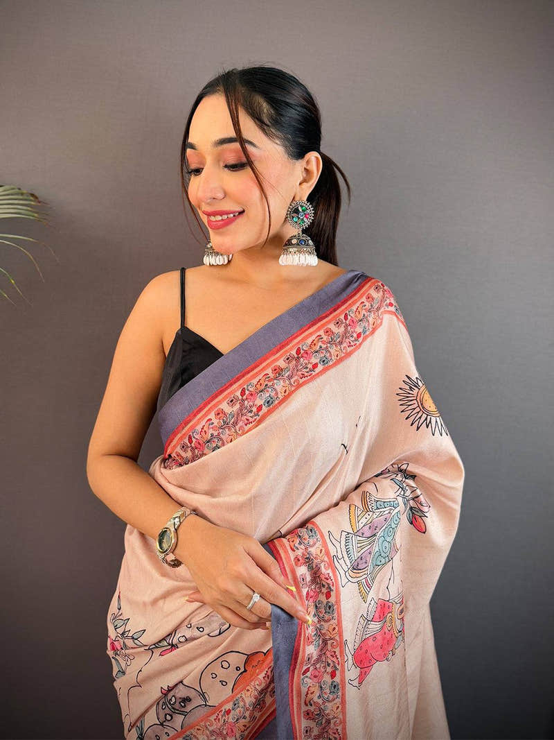 Graceful Tussar Kalamkari Print Saree