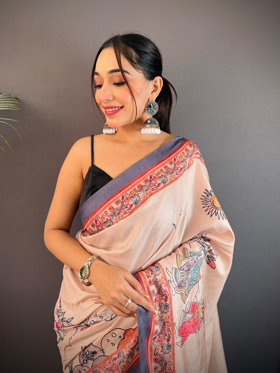 Graceful Tussar Kalamkari Print Saree
