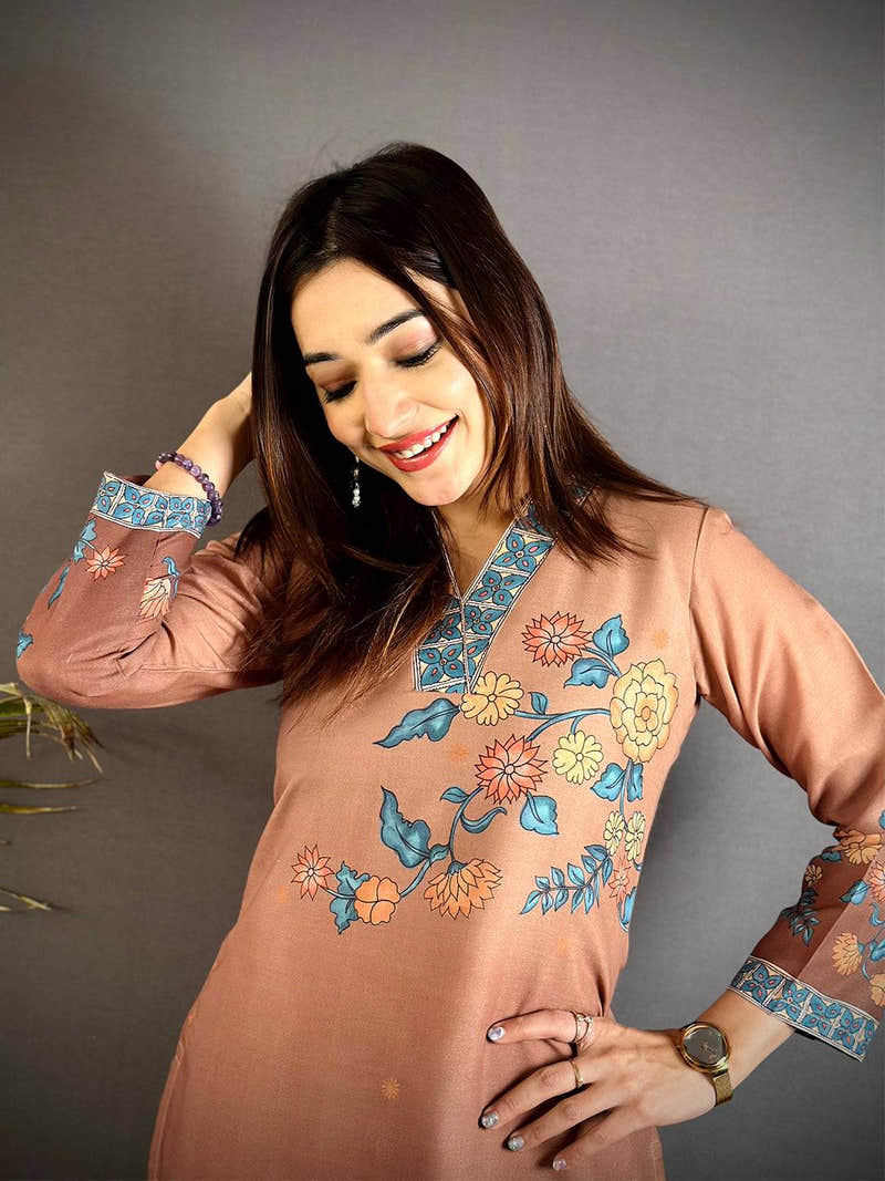 Heritage Kalamkari V Collar Kurti