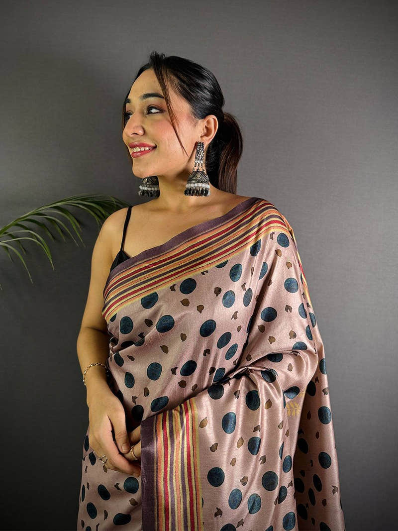 Mauve Soft Dola Silk Printed Saree