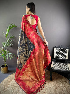 Red Heritage Weave Kalamkari Soft Silk Saree