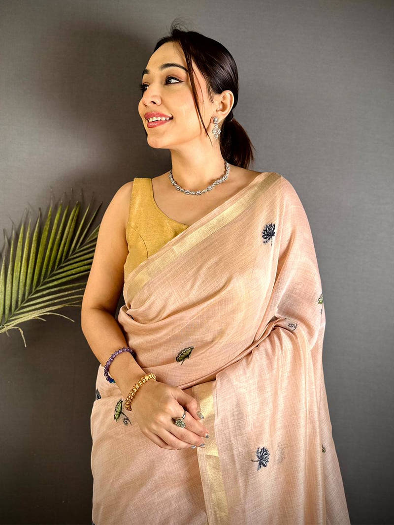 Heritage Pichwai Resham Work Linen Saree


